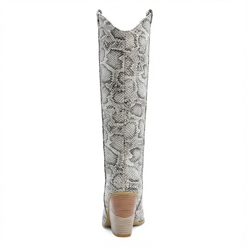 Santiag mi-haute gris Daim Femme - Motif serpent chic et audacieux 4