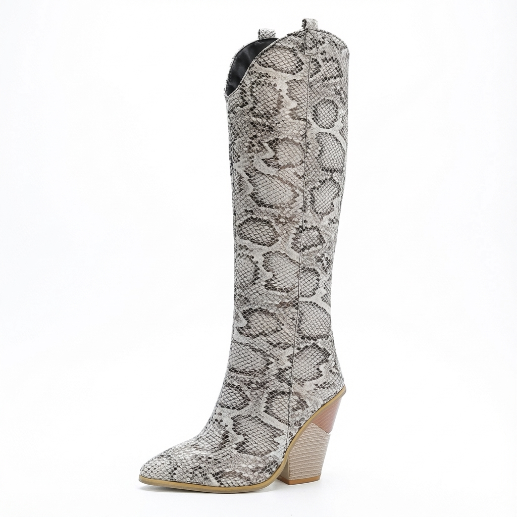 Santiag mi-haute gris Daim Femme - Motif serpent chic et audacieux