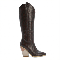 Santiag haute marron foncé Daim Synthétique Femme - Motif crocodile et talon incliné robuste 3