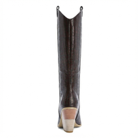 Santiag haute marron foncé Daim Synthétique Femme - Motif crocodile et talon incliné robuste 4