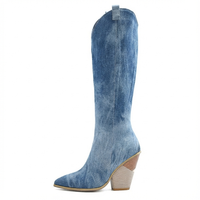 Santiag haute bleu Daim Synthétique Femme - Talon haut incliné style western 2