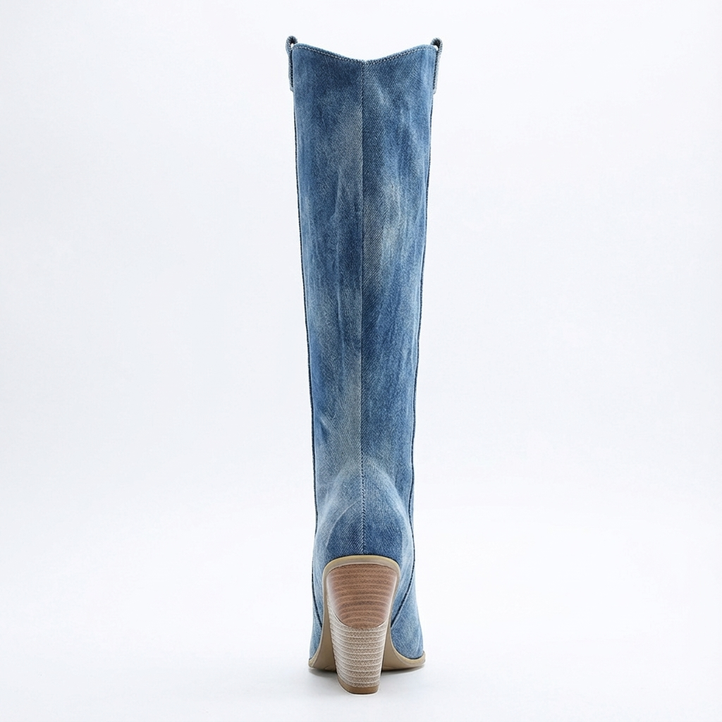 Santiag haute bleu Daim Synthétique Femme - Talon haut incliné style western 3