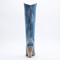 Santiag haute bleu Daim Synthétique Femme - Talon haut incliné style western 3
