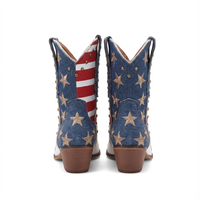 Santiag mi-haute multicolore Synthétique Femme - Motifs étoilés sur fond denim 2
