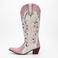 Santiag mi-haute blanc Simili Cuir Femme - Broderies florales vibrantes élégantes 2