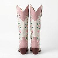 Santiag mi-haute blanc Simili Cuir Femme - Broderies florales vibrantes élégantes 3