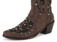 Santiag mi-haute marron Synthétique Femme - Broderies élégantes avec perles nacrées 2