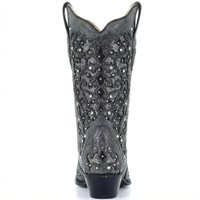 Santiag mi-haute gris Synthétique Femme - Broderies florales et pierres scintillantes 3