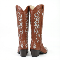 Santiag mi-haute marron Simili Cuir Femme - Style western avec broderies contrastées 3