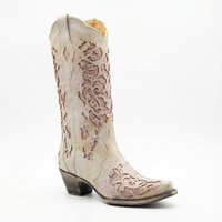 Santiag haute blanc Simili Cuir Femme - Tige brodée avec éclat florale 1