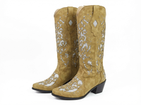 Santiag mi-haute camel Simili Cuir Femme - Broderies florales sophistiquées et élégantes 1