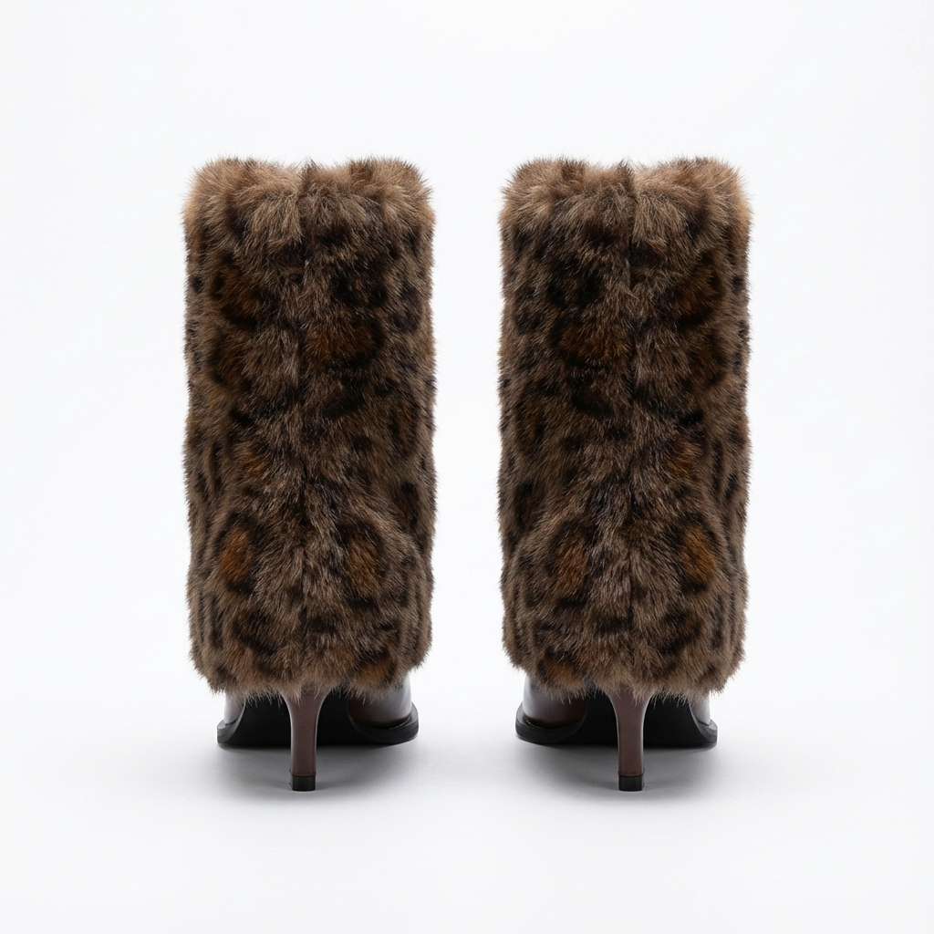 Bottine à talon marron foncé Synthétique Femme - Motif léopard, pointe effilée élégante 3