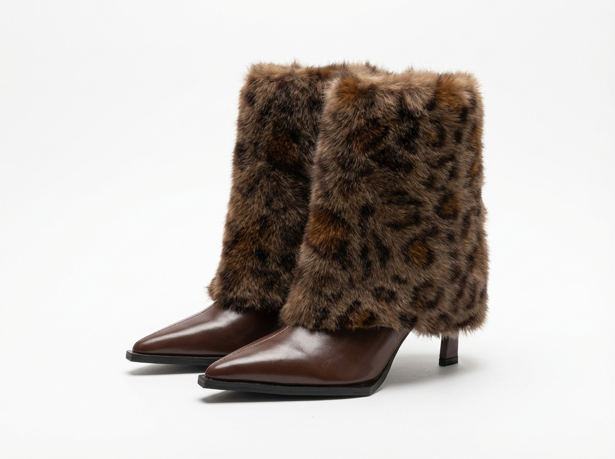 Bottine à talon marron foncé Synthétique Femme - Motif léopard, pointe effilée élégante