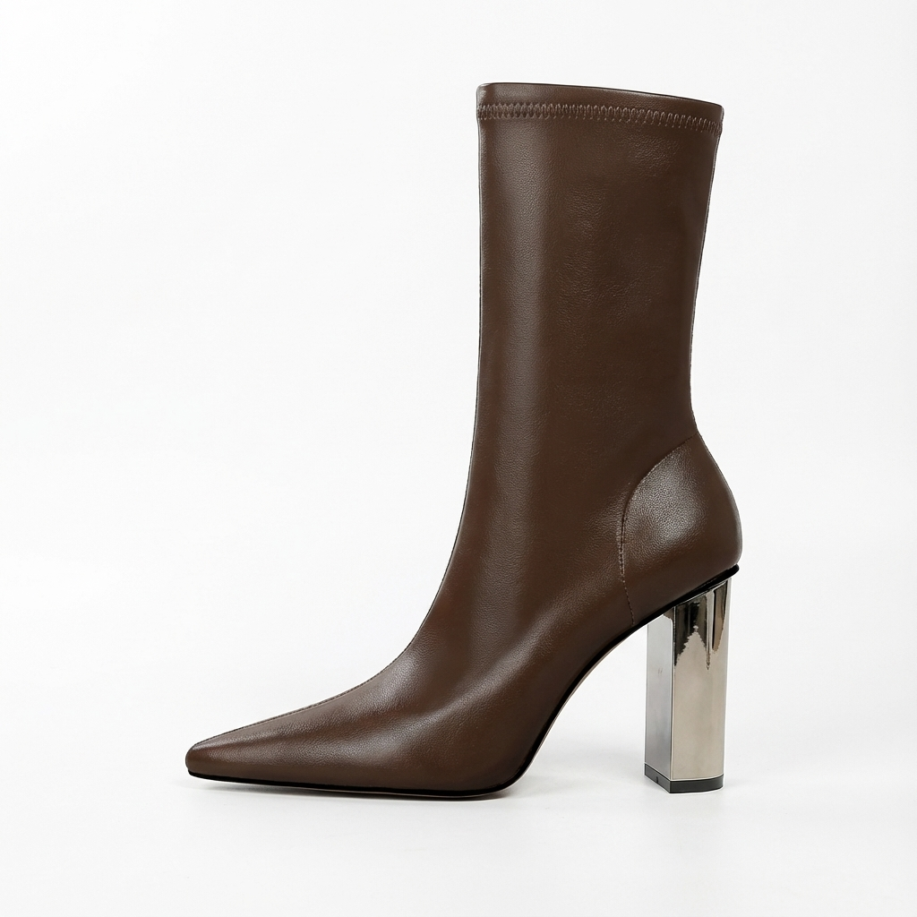 Bottine à talon marron Simili Cuir Femme - Santiags en simili cuir marron élégant 2