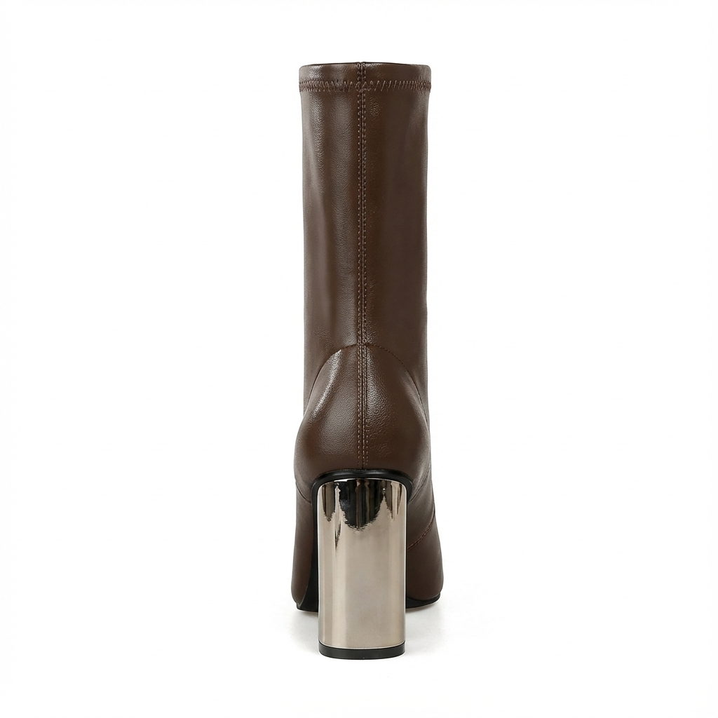 Bottine à talon marron Simili Cuir Femme - Santiags en simili cuir marron élégant 3