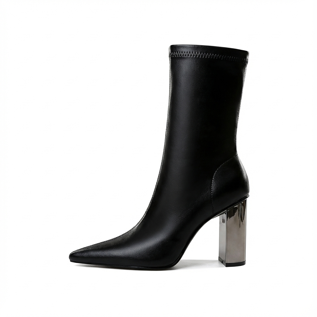 Bottine noir Simili Cuir Femme - Élégantes et modernes avec talon métallisé 2