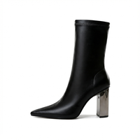Bottine noir Simili Cuir Femme - Élégantes et modernes avec talon métallisé 2