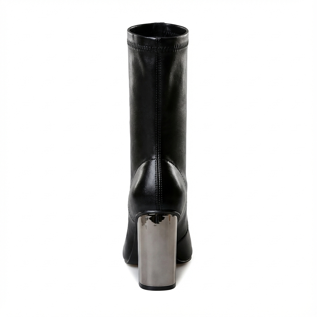 Bottine noir Simili Cuir Femme - Élégantes et modernes avec talon métallisé 3