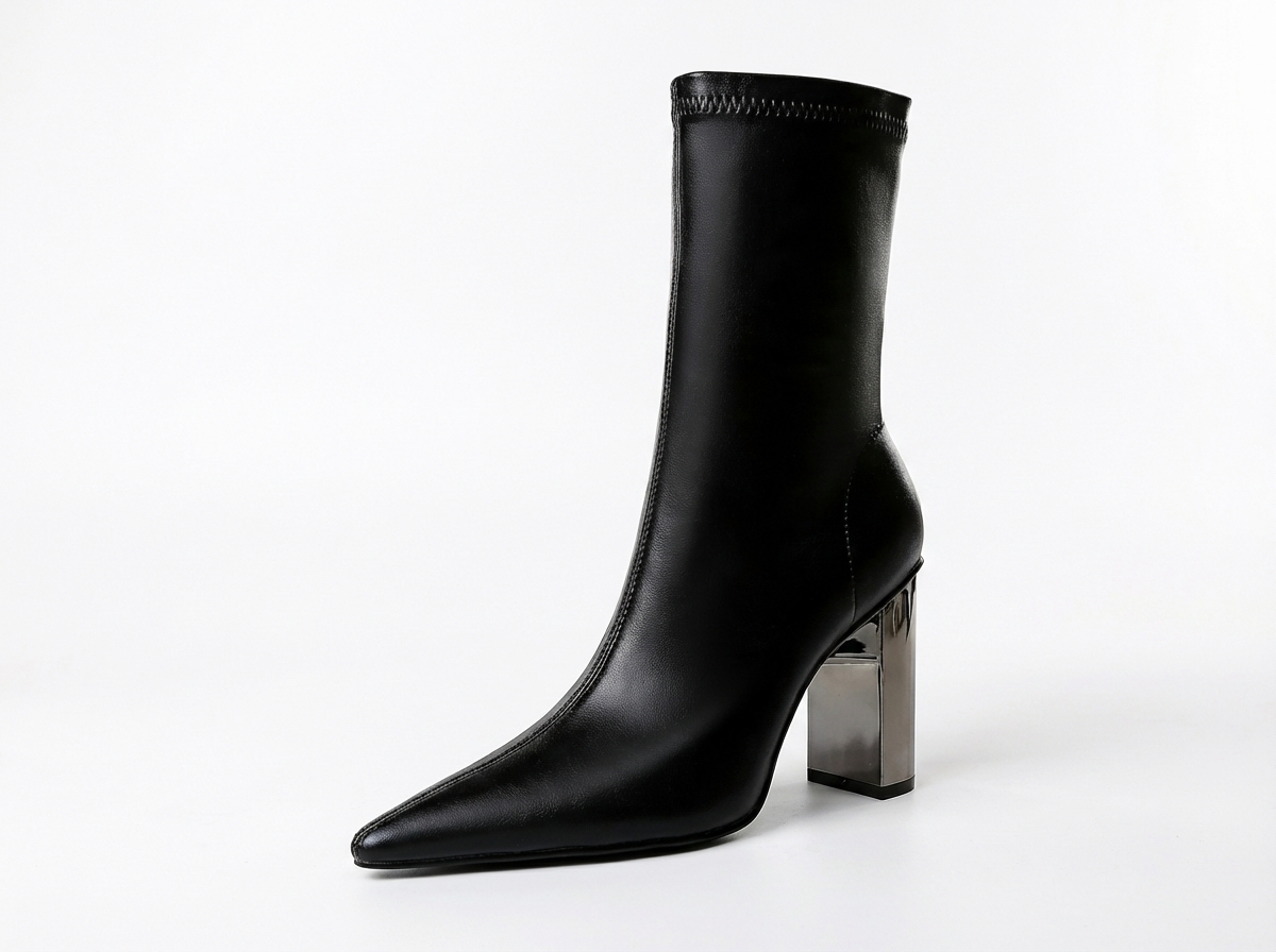 Bottine noir Simili Cuir Femme - Élégantes et modernes avec talon métallisé