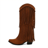 Santiag haute marron Daim Synthétique Femme - Franges longues avec talon cubique 5