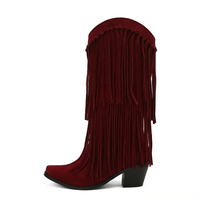 Santiag haute rouge Daim Synthétique Femme - Style western avec franges abondantes 2
