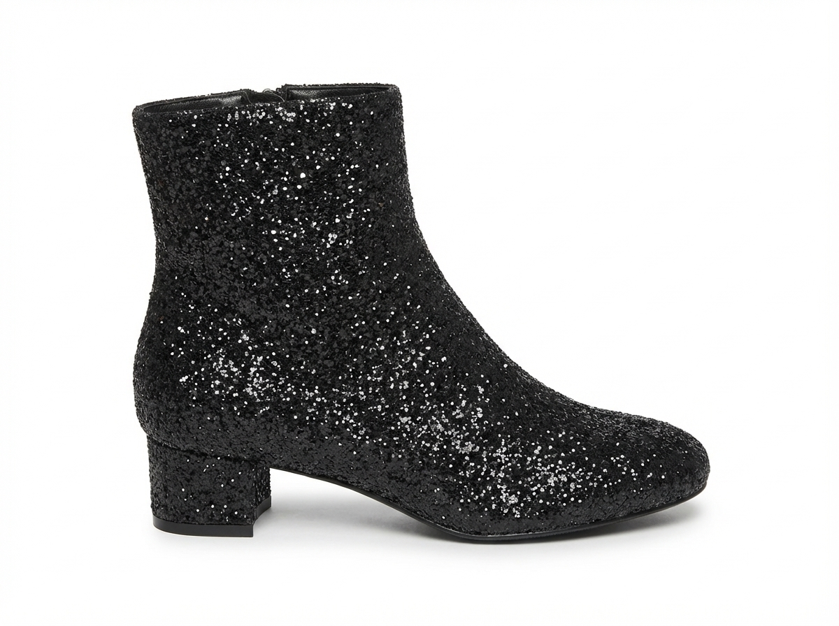 Bottine noir à paillettes Simili Cuir Femme - Santiags pailletées à allure glamour 2