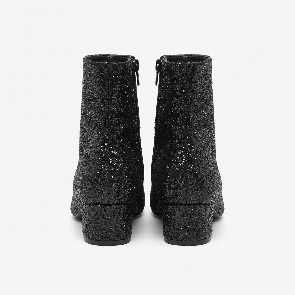 Bottine noir à paillettes Simili Cuir Femme - Santiags pailletées à allure glamour 3