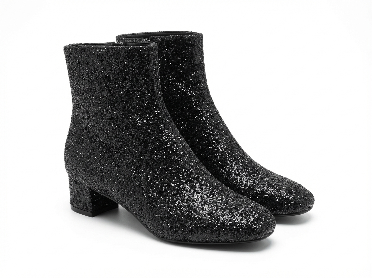 Bottine noir à paillettes Simili Cuir Femme - Santiags pailletées à allure glamour