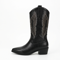 Santiag haute noir Simili Cuir Femme - Broderies western et pointe élégante 3