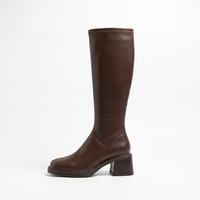Botte haute marron Simili Cuir Femme - Santiags modernes au style épuré western 2