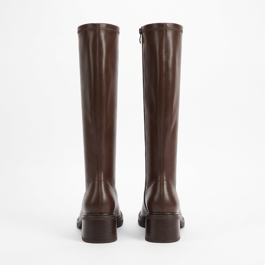 Botte haute marron Simili Cuir Femme - Santiags modernes au style épuré western 3