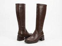 Botte haute marron Simili Cuir Femme - Santiags modernes au style épuré western 1