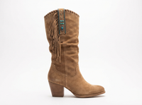 Santiag mi-haute marron clair Daim Femme - Franges longues et turquoise western 2