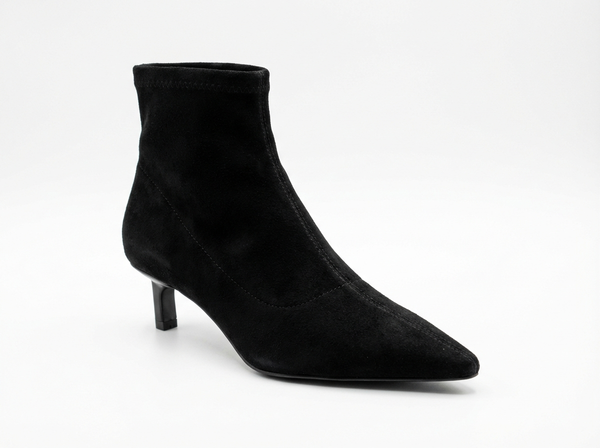 Bottine à talon noir Daim Femme - Santiags modernes à bout pointu chic - three_quarter_view