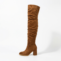 Botte haute marron Daim Synthétique Femme - Style western moderne avec talon carré 2
