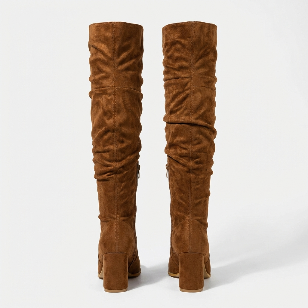 Botte haute marron Daim Synthétique Femme - Style western moderne avec talon carré 3