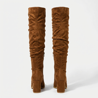 Botte haute marron Daim Synthétique Femme - Style western moderne avec talon carré 3