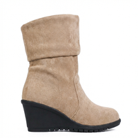 Santiag mi-haute marron clair Daim Femme - Talon compensé noir élégant et repliable 7