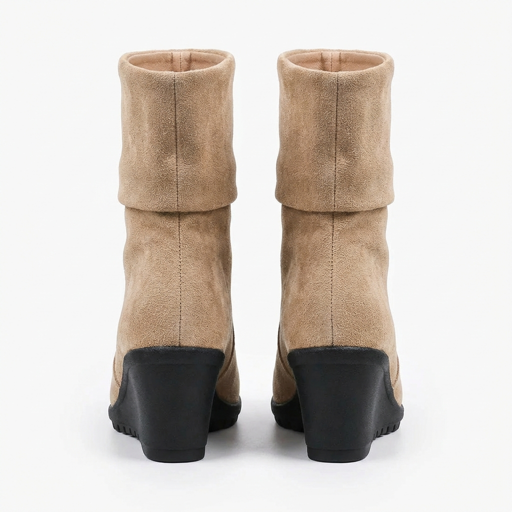 Santiag mi-haute marron clair Daim Femme - Talon compensé noir élégant et repliable 8