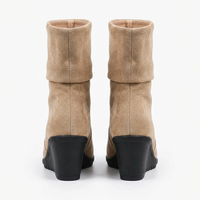 Santiag mi-haute marron clair Daim Femme - Talon compensé noir élégant et repliable 8