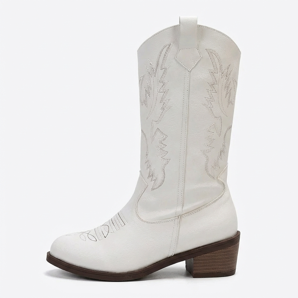 Santiag mi-haute blanc Synthétique Femme - Ornements brodés pour un style western chic 2
