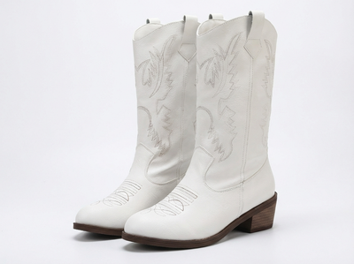 Santiag mi-haute blanc Synthétique Femme - Ornements brodés pour un style western chic - three_quarter_view
