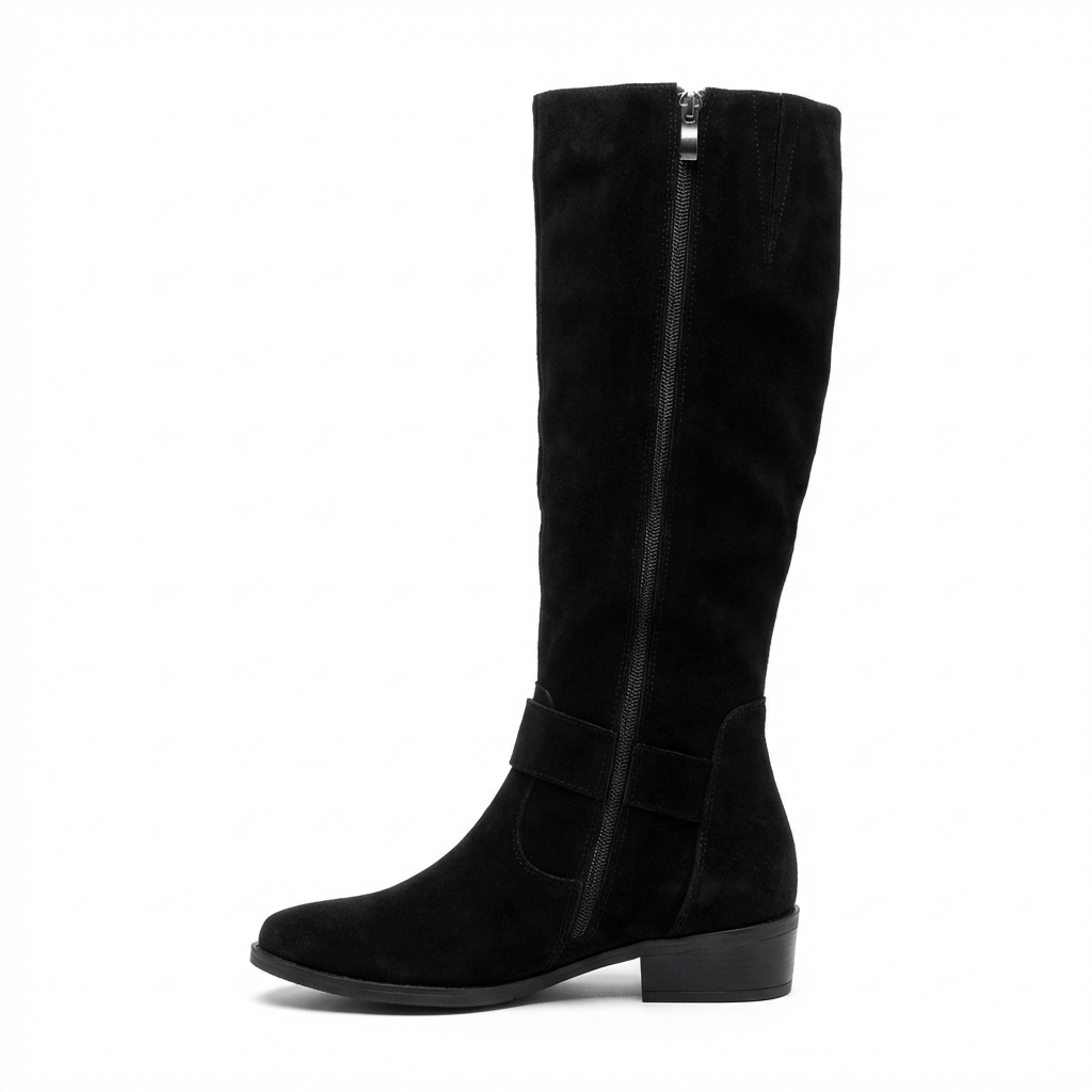 Botte haute noir Simili Cuir Femme - Santiags noires chic avec zip latéral 2