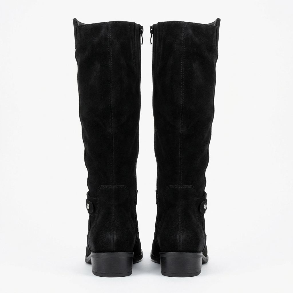 Botte haute noir Simili Cuir Femme - Santiags noires chic avec zip latéral 3