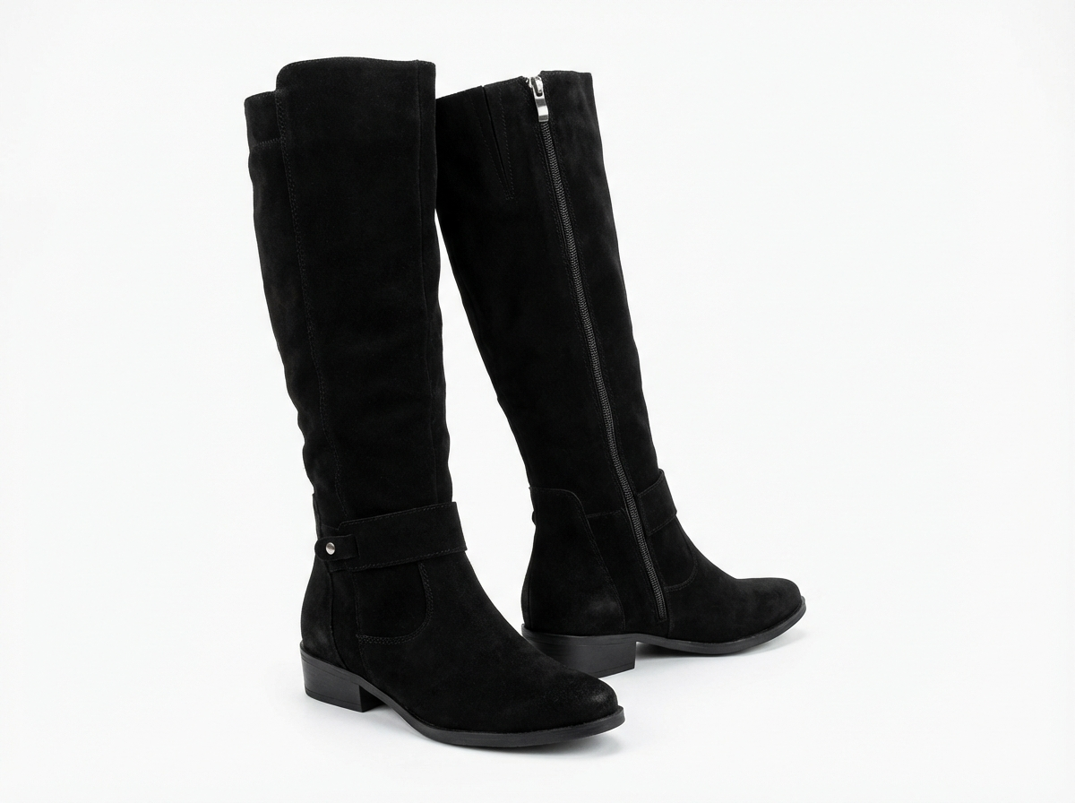 Botte haute noir Simili Cuir Femme - Santiags noires chic avec zip latéral