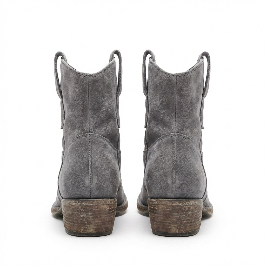 Santiag basse gris Daim Synthétique Femme - Bottes modernes à lanières décoratives 3