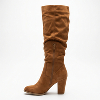 Botte haute marron Daim Synthétique Femme - Élégantes santiags camel avec zip moderne 2