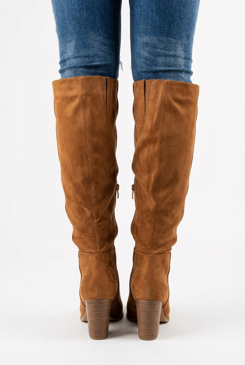 Botte haute marron Daim Synthétique Femme - Élégantes santiags camel avec zip moderne 3