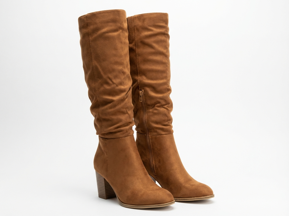 Botte haute marron Daim Synthétique Femme - Élégantes santiags camel avec zip moderne
