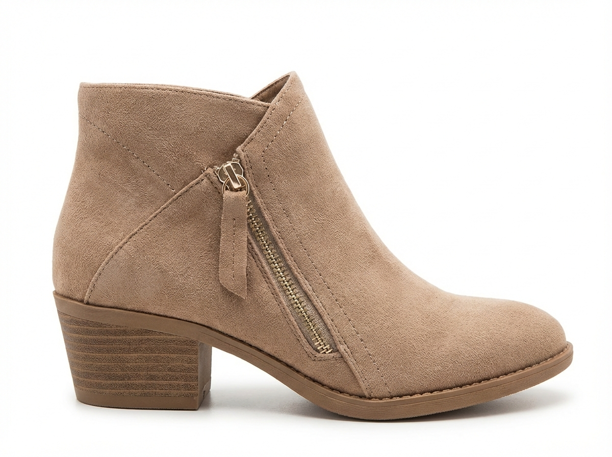 Santiag basse beige Daim Femme - Élégance minimaliste avec fermeture éclair pratique 2